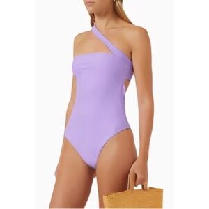 JADE SWIM Halo One Piece Bikini in Purple Iris Sheen One-Shoulder Swimsuit, xs
